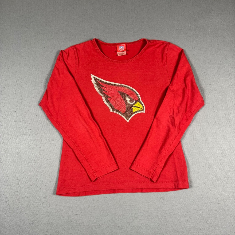 NFL Arizona Cardinals Shirt Womens Medium Red Cotton Rhinestone Long Sleeve Tee